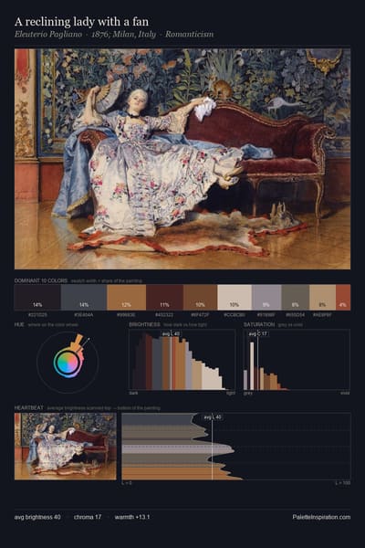 A reclining lady with a fan palette card