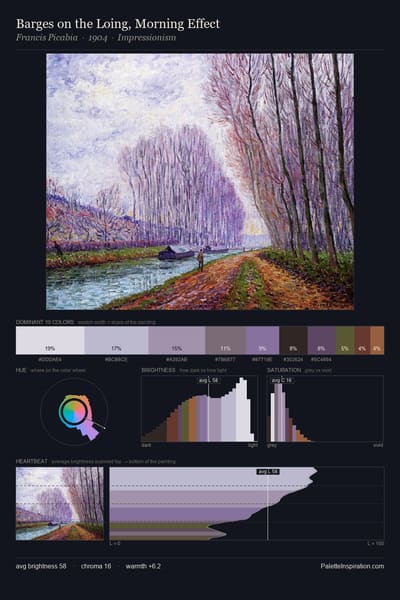 Barges on the Loing, Morning Effect palette card