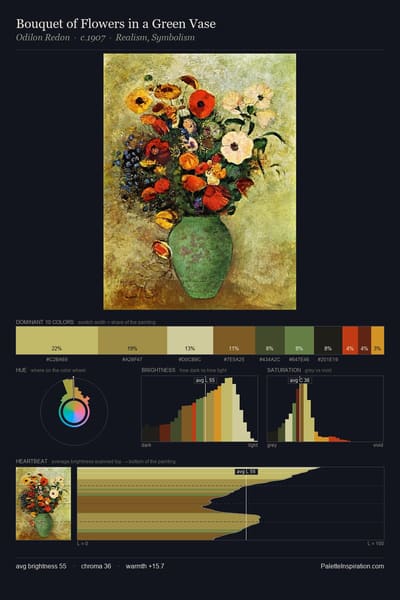 Bouquet of Flowers in a Green Vase palette card