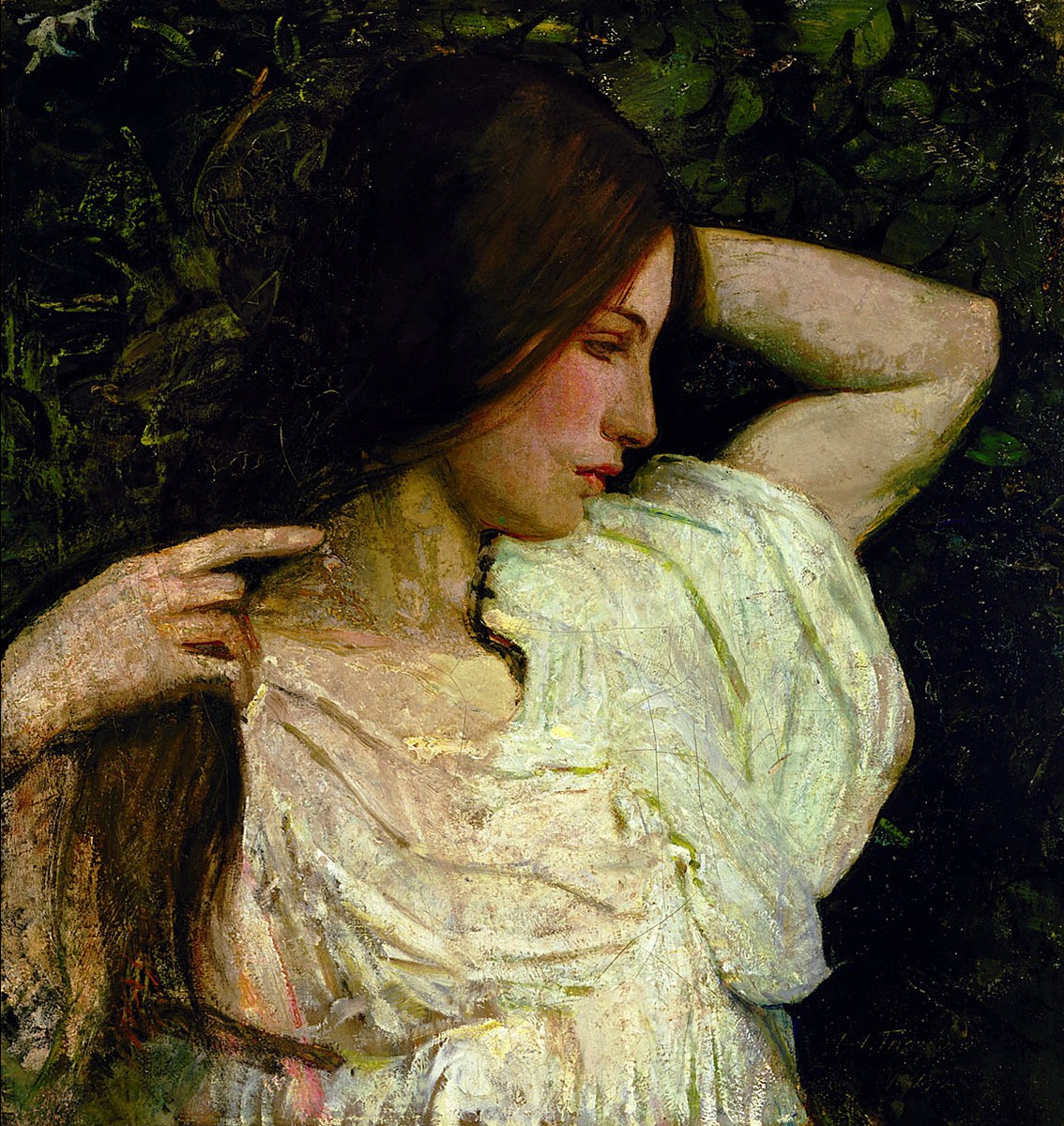 Girl Arranging Her Hair by Abbott Handerson Thayer