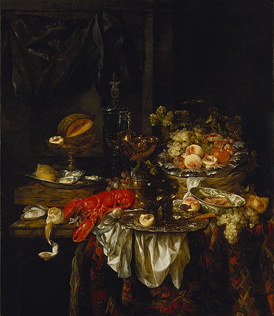 Naturaleza muerta de un banquete con un ratón by Abraham van Beyeren