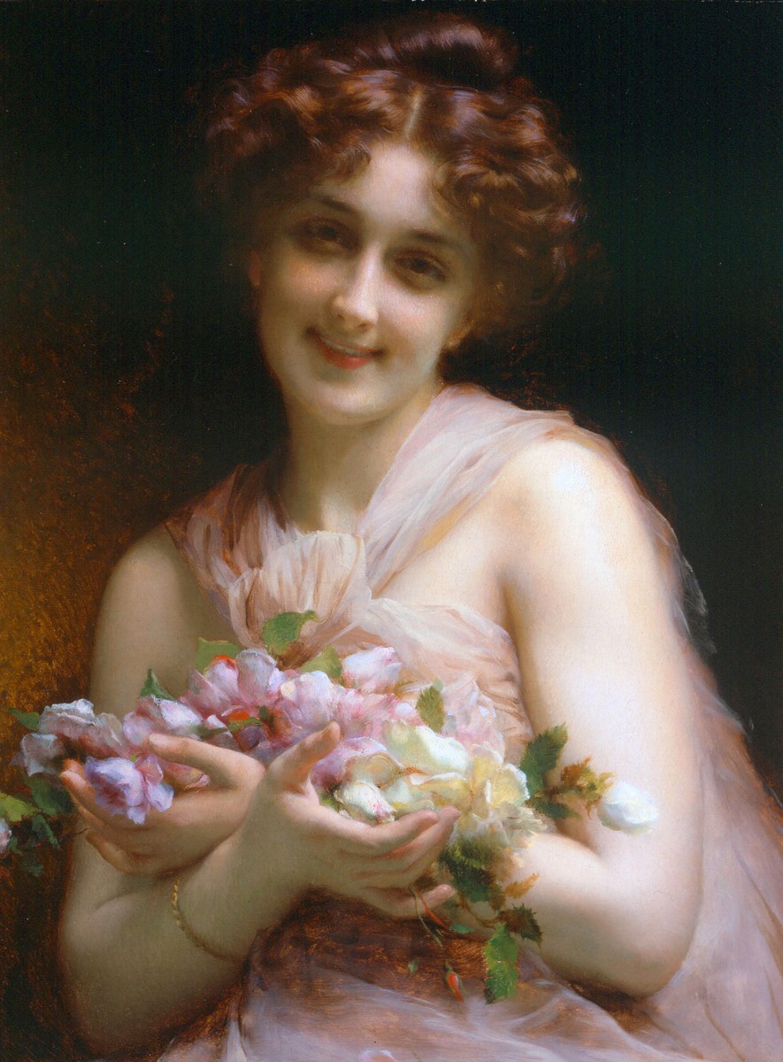 Girl With flowers by Adolphe Piot