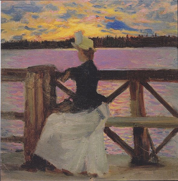 Marie Gallén at the Kuhmoniemi-bridge by Akseli Gallen-Kallela