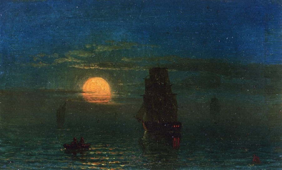 Ships in Moonlight by Albert Bierstadt