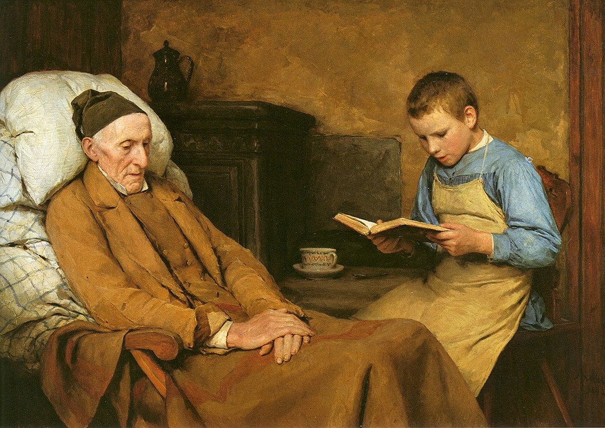 Reading Devotions to Grandfather by Albrecht Anker