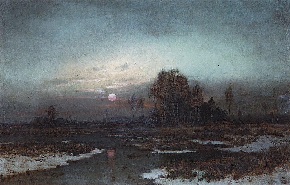 Autumn Landscape with a swampy river in the moonlight by Aleksey Savrasov