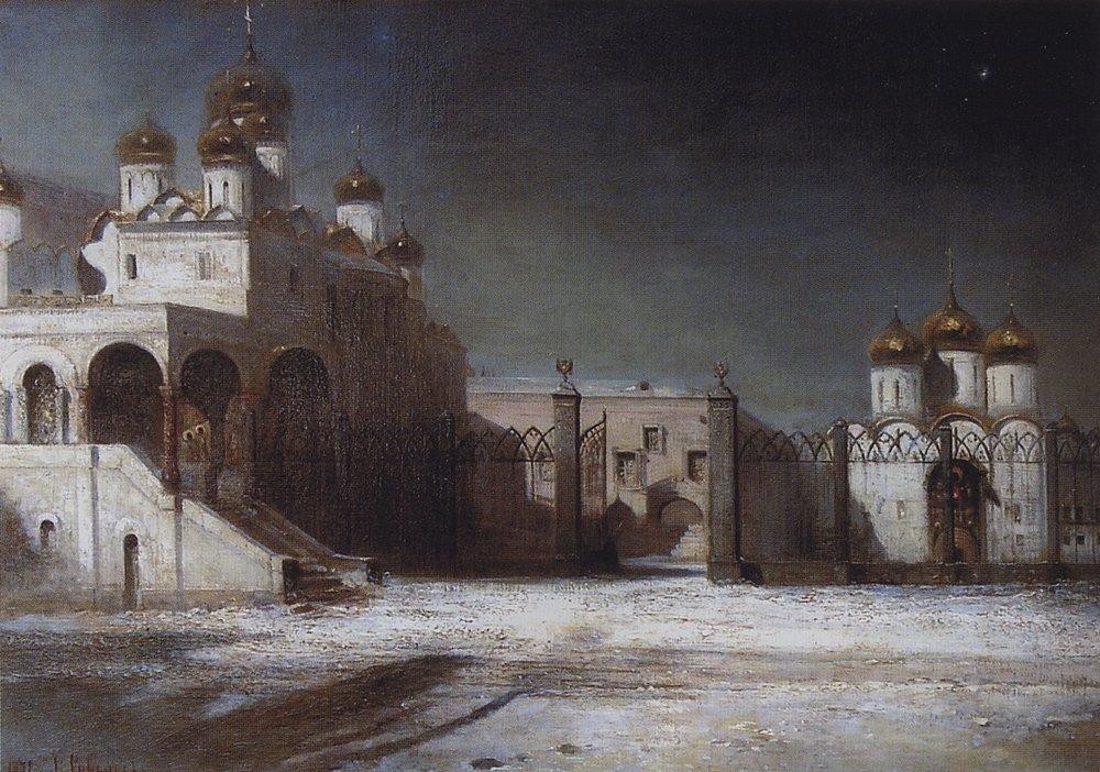 Cathedral Square in the Moscow Kremlin at night by Aleksey Savrasov
