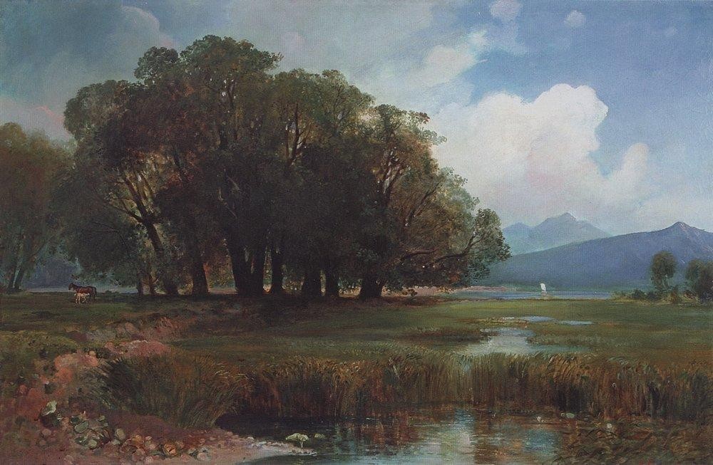 Swiss landscape with horses by Aleksey Savrasov