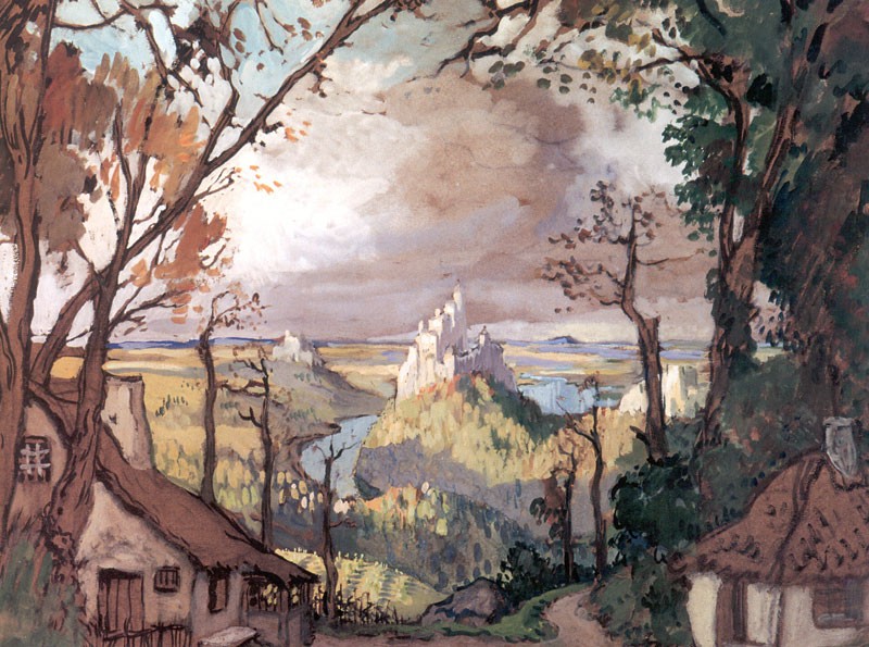 Rural landscape. Set Design for Adan's ballet "Giselle" by Alexandre Benois