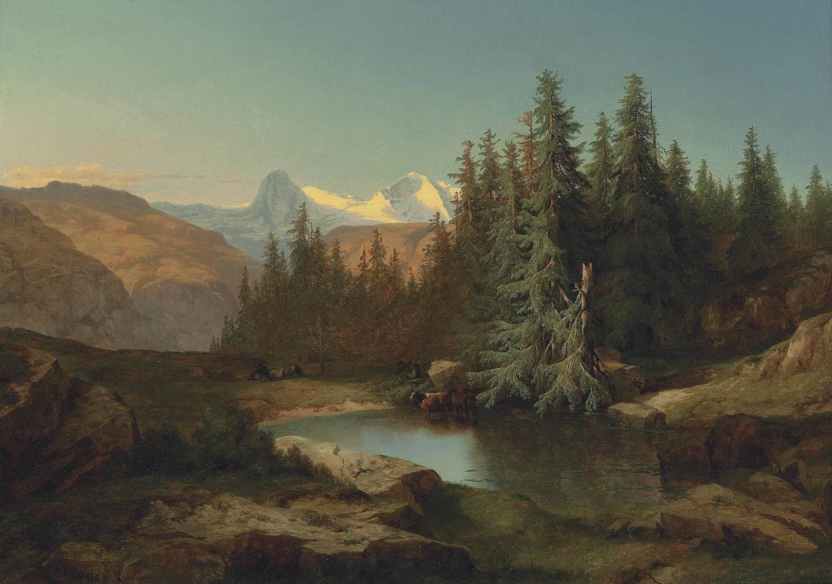 Little mountain lake, view of the Bernese Alps by Alexandre Calame