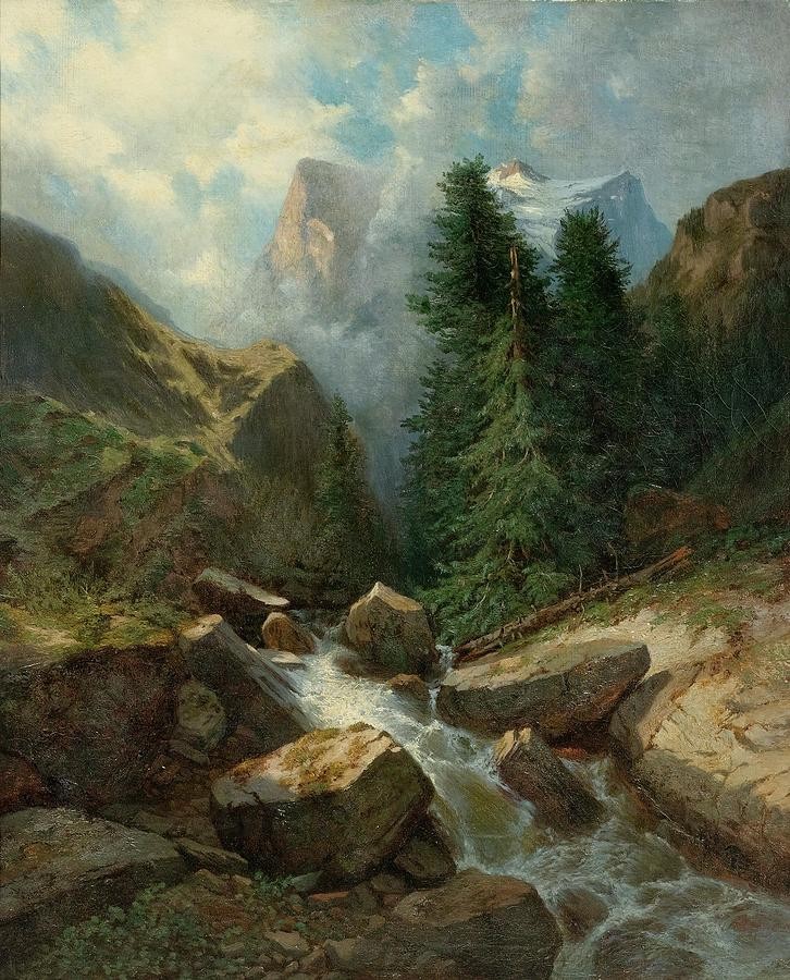 View of the Wellhorn and Wetterhorn from Rosenlaui by Alexandre Calame
