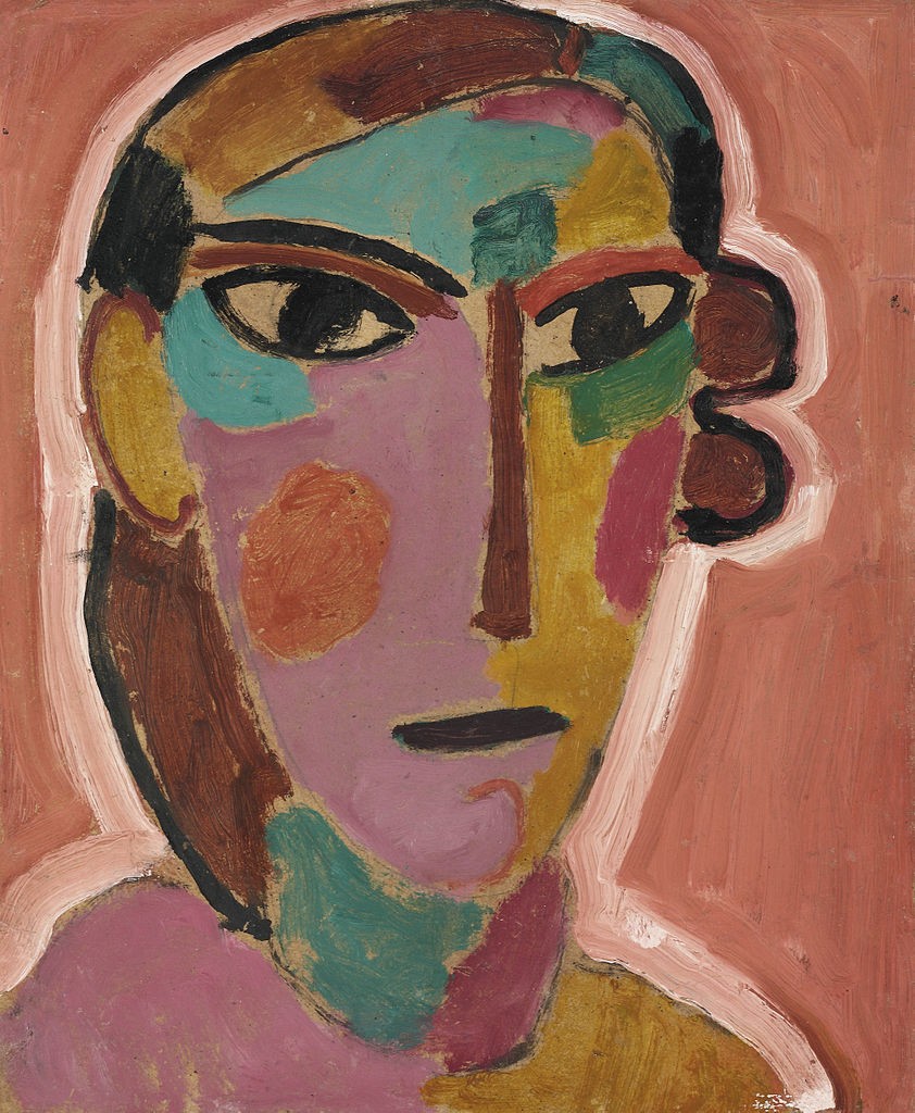 Mystischer Kopf: Frauenkopf auf rotem Grund by Alexej von Jawlensky