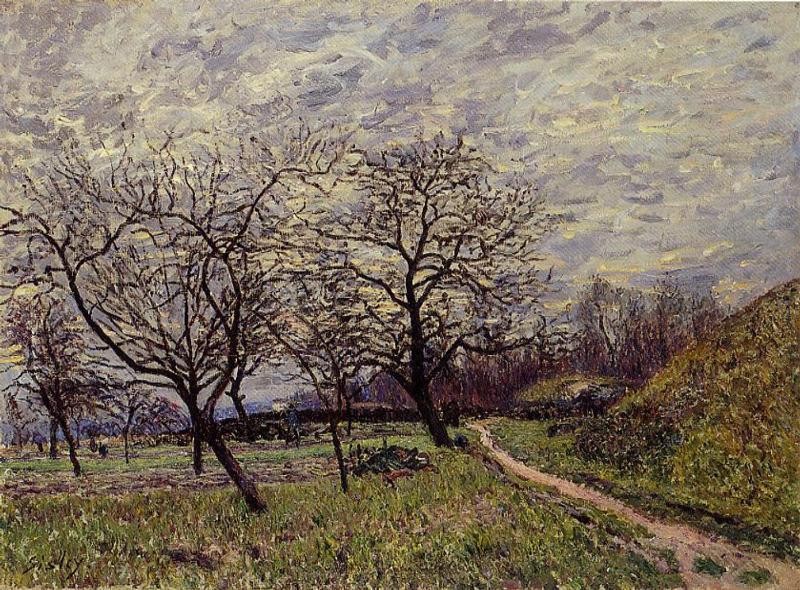 Between Veneux and By December Morning by Alfred Sisley