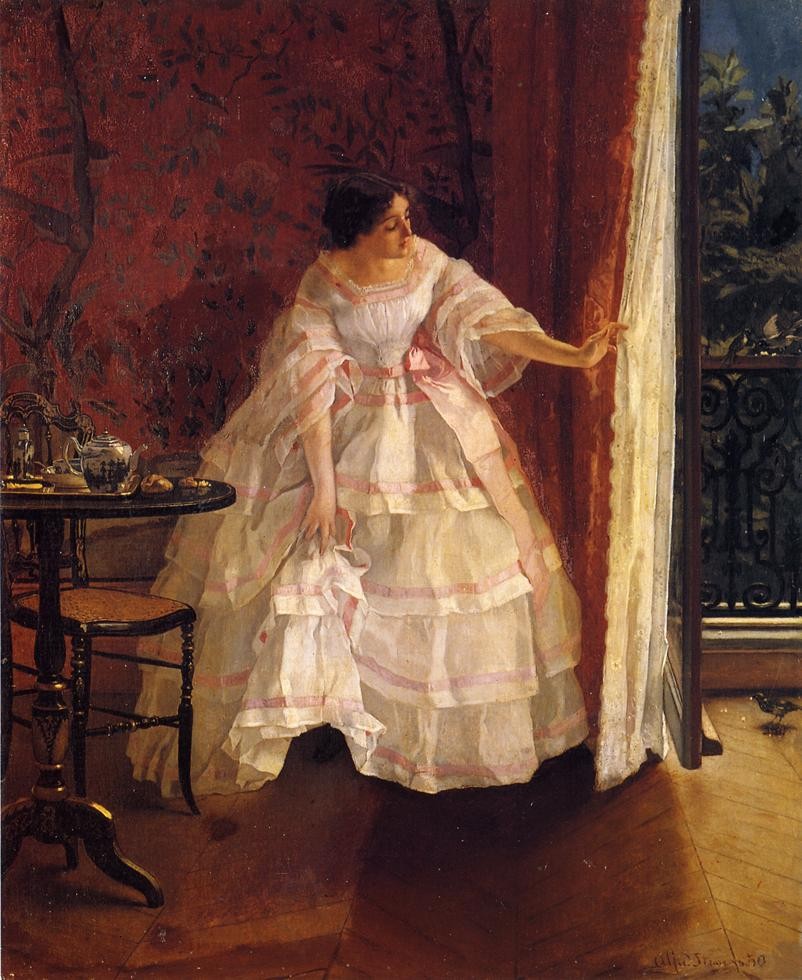 Lady at a Window Feeding Birds by Alfred Stevens