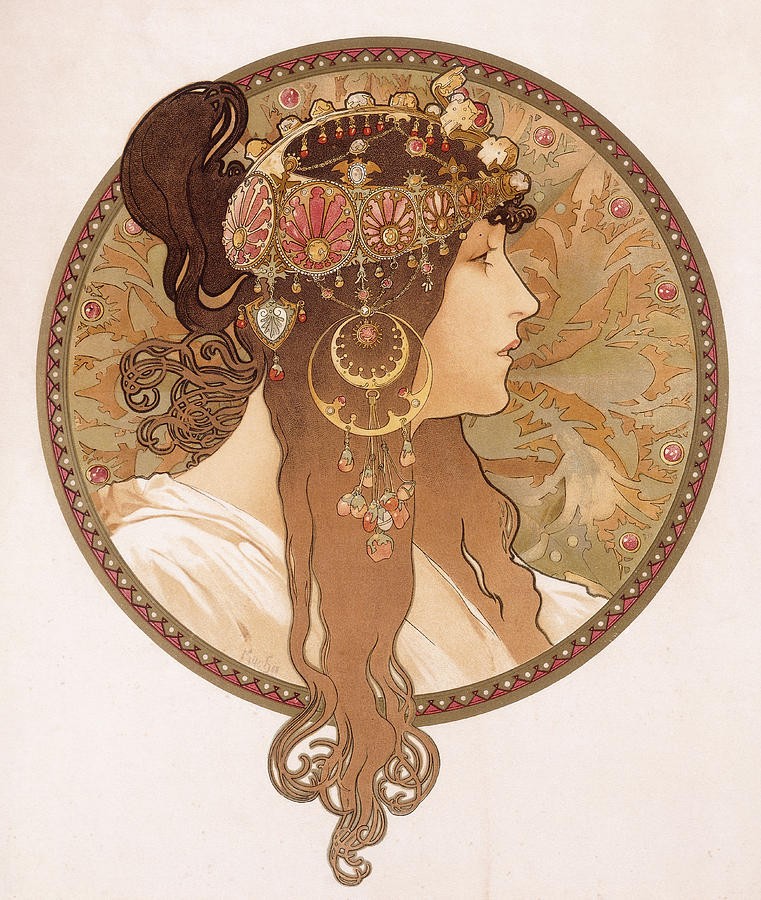 Byzantine Head. The Brunette by Alphonse Mucha