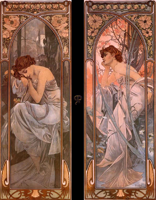 Evening reverie (nocturnal slumber) by Alphonse Mucha