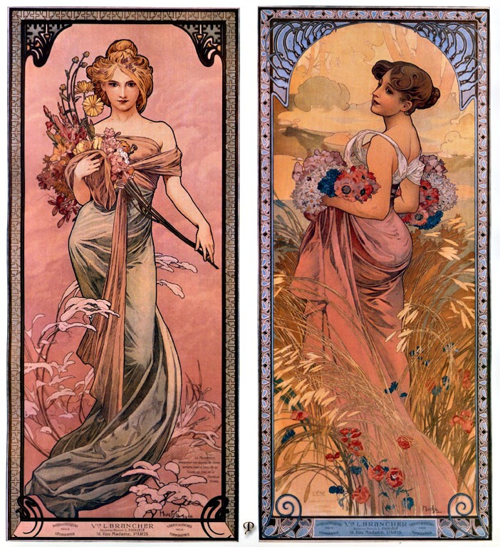 The seasons (Spring, Summer) by Alphonse Mucha