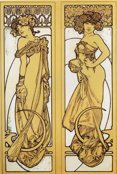 Two Standing Women by Alphonse Mucha