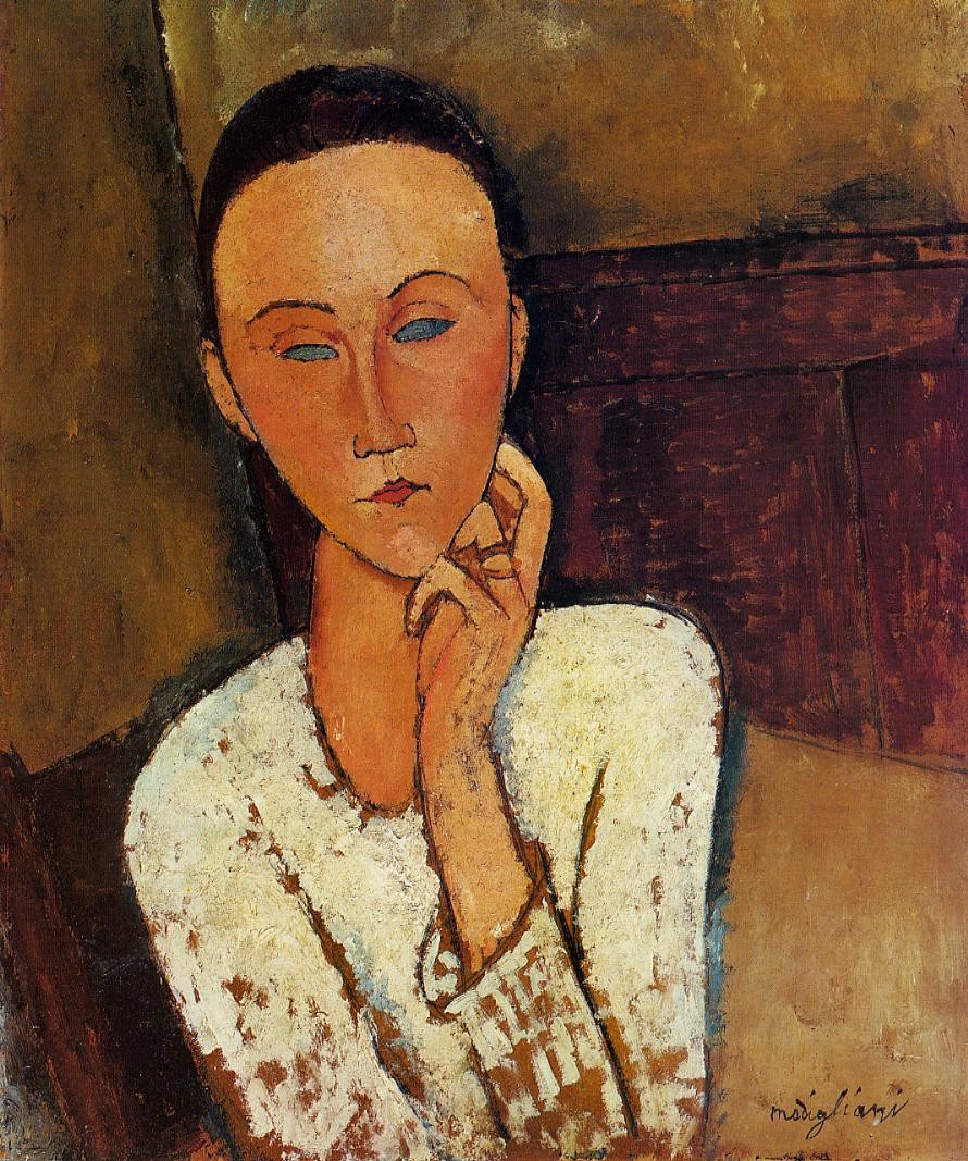 Lunia Czechowska with her left hand on her cheek by Amedeo Modigliani