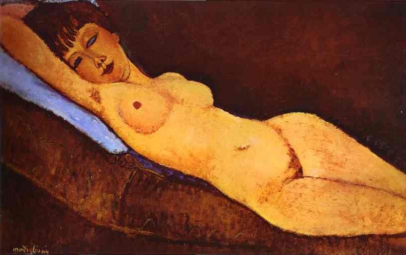 Reclining nude with Blue Cushion by Amedeo Modigliani