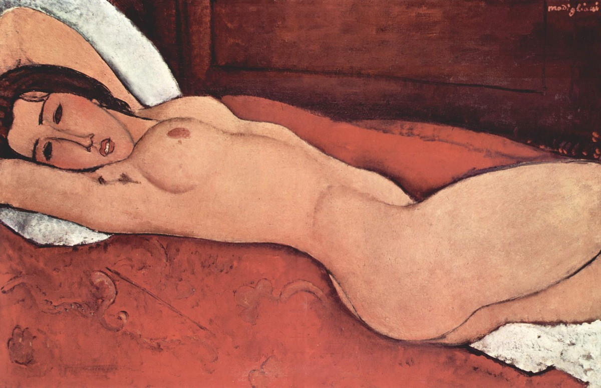 Reclining nude with folded arms behind her head by Amedeo Modigliani