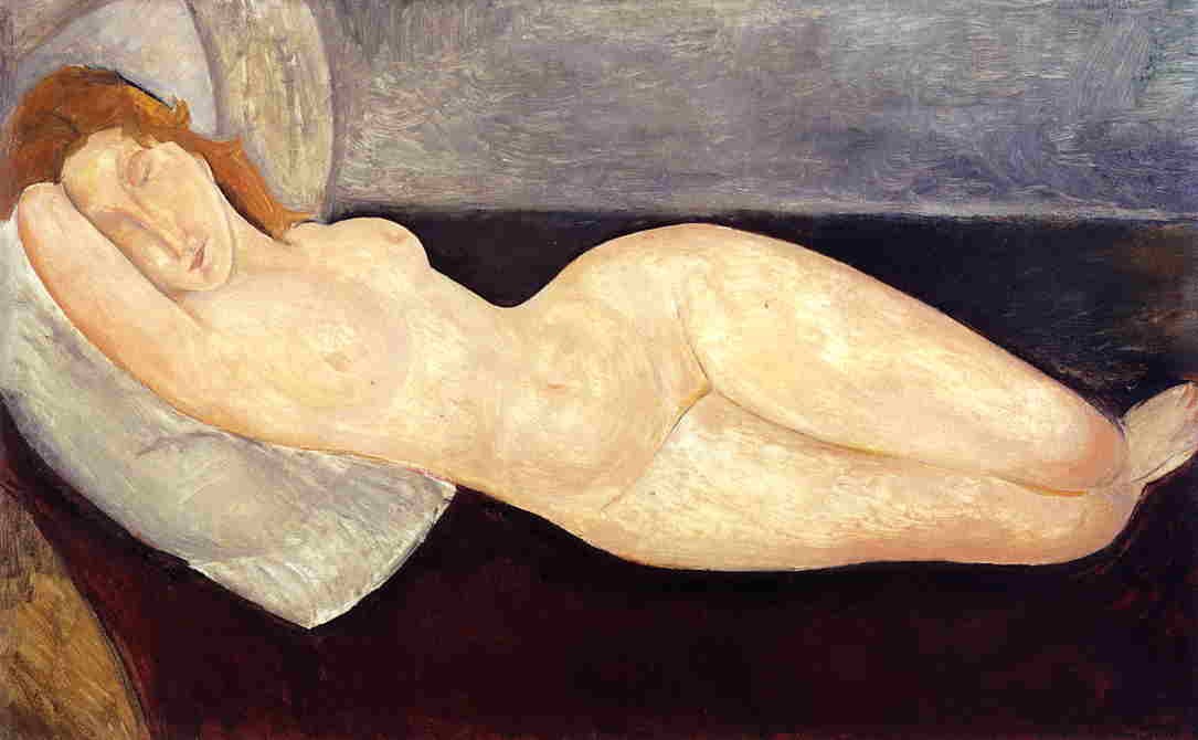 Reclining nude with head resting on right arm by Amedeo Modigliani