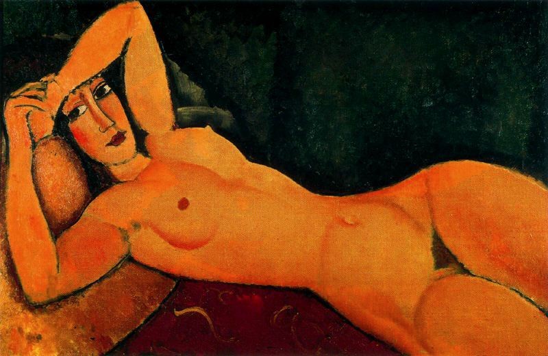 Reclining nude with Left Arm Resting on Forehead by Amedeo Modigliani