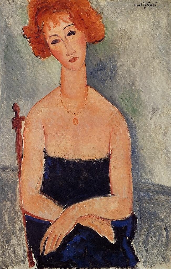 Redheaded woman wearing a pendant by Amedeo Modigliani