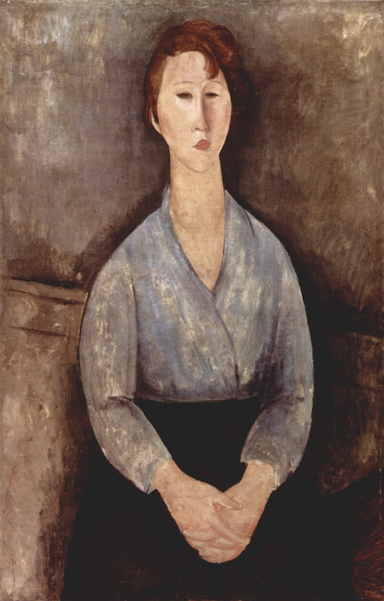Seated woman weared in blue blouse by Amedeo Modigliani