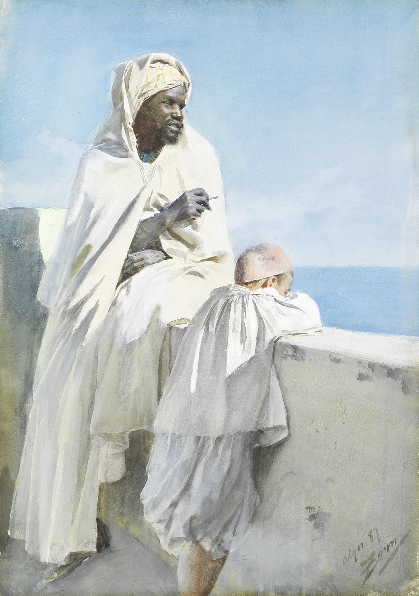 An Algerian Man and Boy Looking Across Bay of Algiers by Anders Zorn