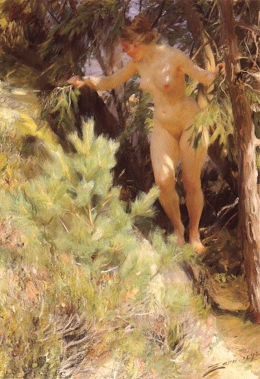 Nude under a fir by Anders Zorn