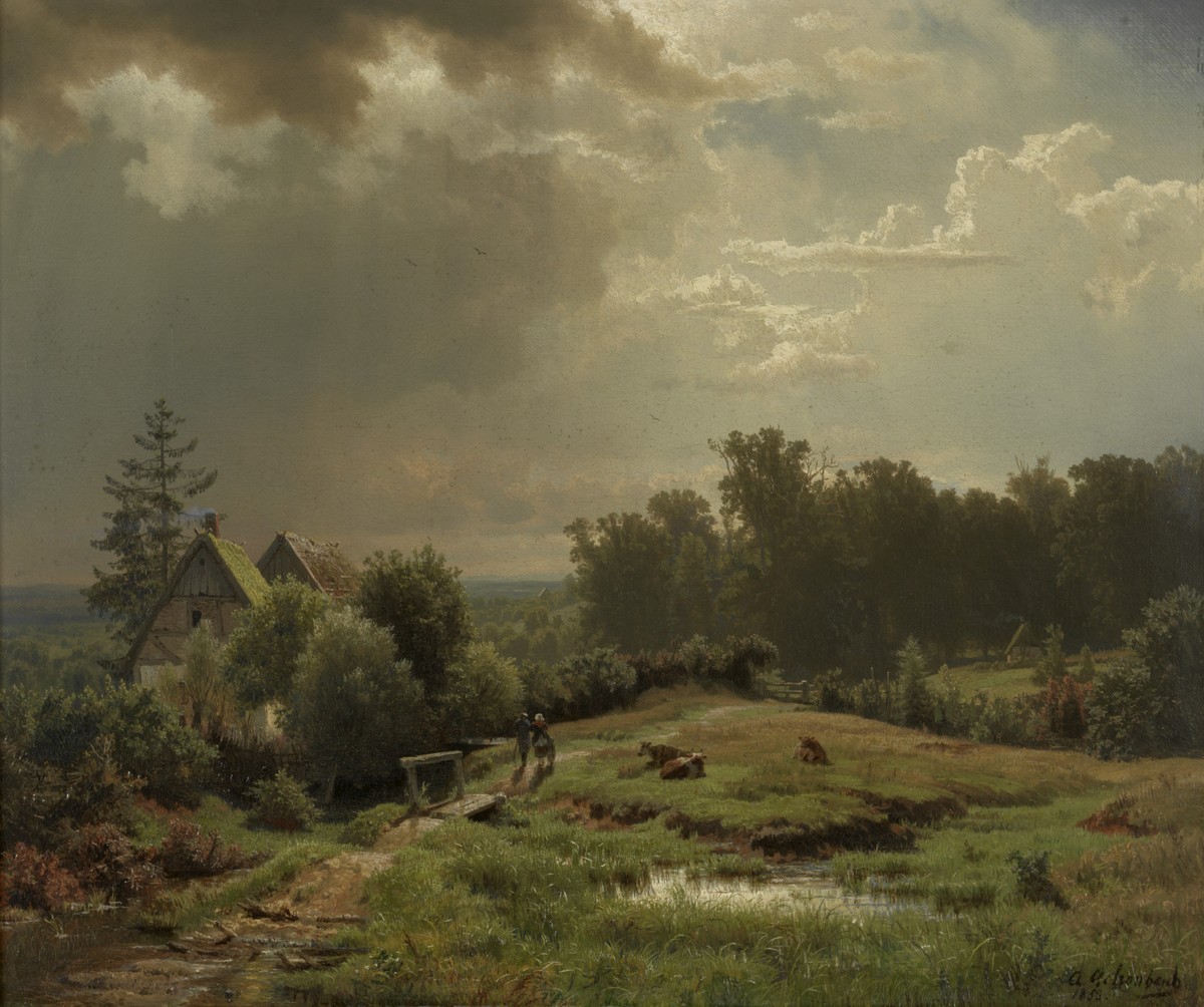 Hilly Landscape With Cloudy Sky by Andreas Achenbach