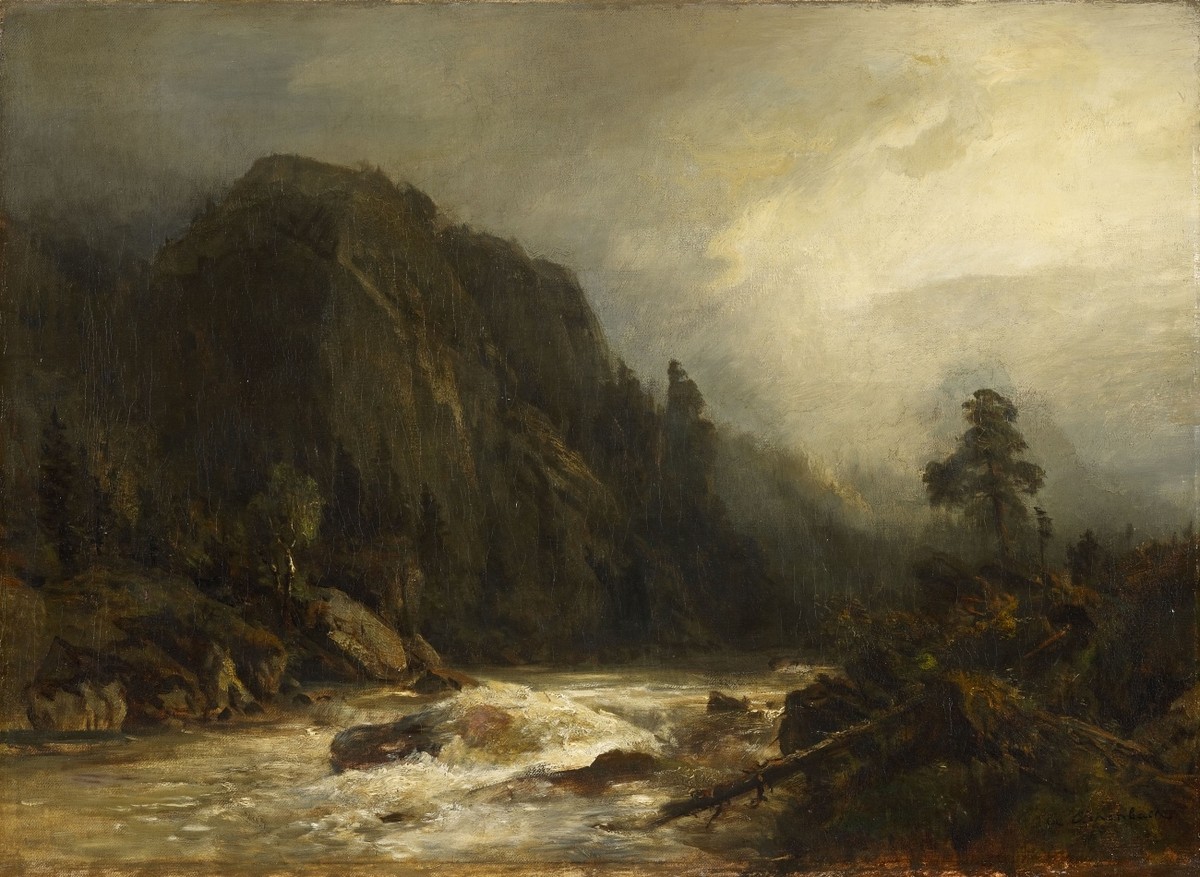 Mountain landscape with brook by Andreas Achenbach