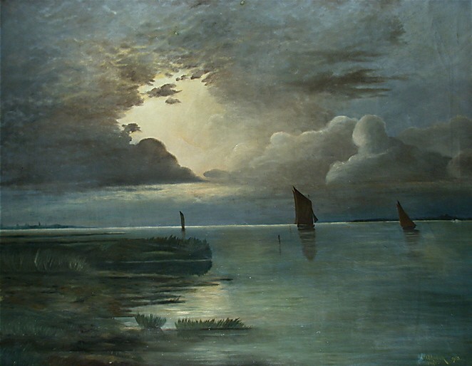 Sunset at the sea with approaching thunderstorm by Andreas Achenbach