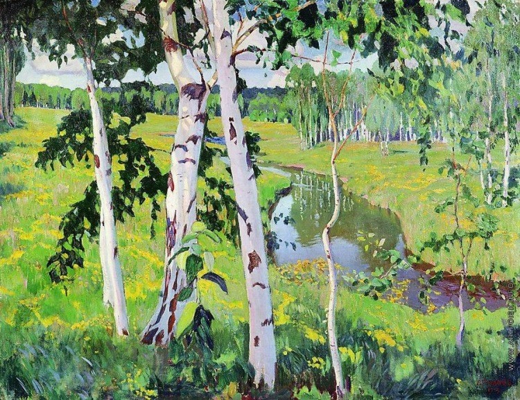 Landscape with a river by Arkady Rylov