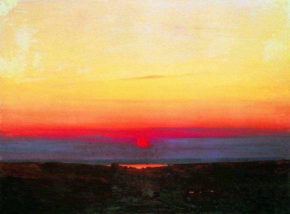 Sunset in the steppes by the sea by Arkhyp Kuindzhi