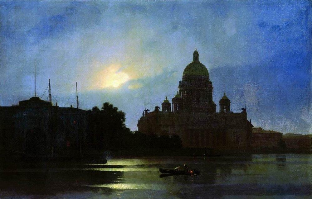 View of the Isaac Cathedral at Moonlight Night by Arkhyp Kuindzhi