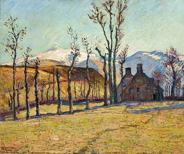 Cottages in a landscape by Armand Guillaumin