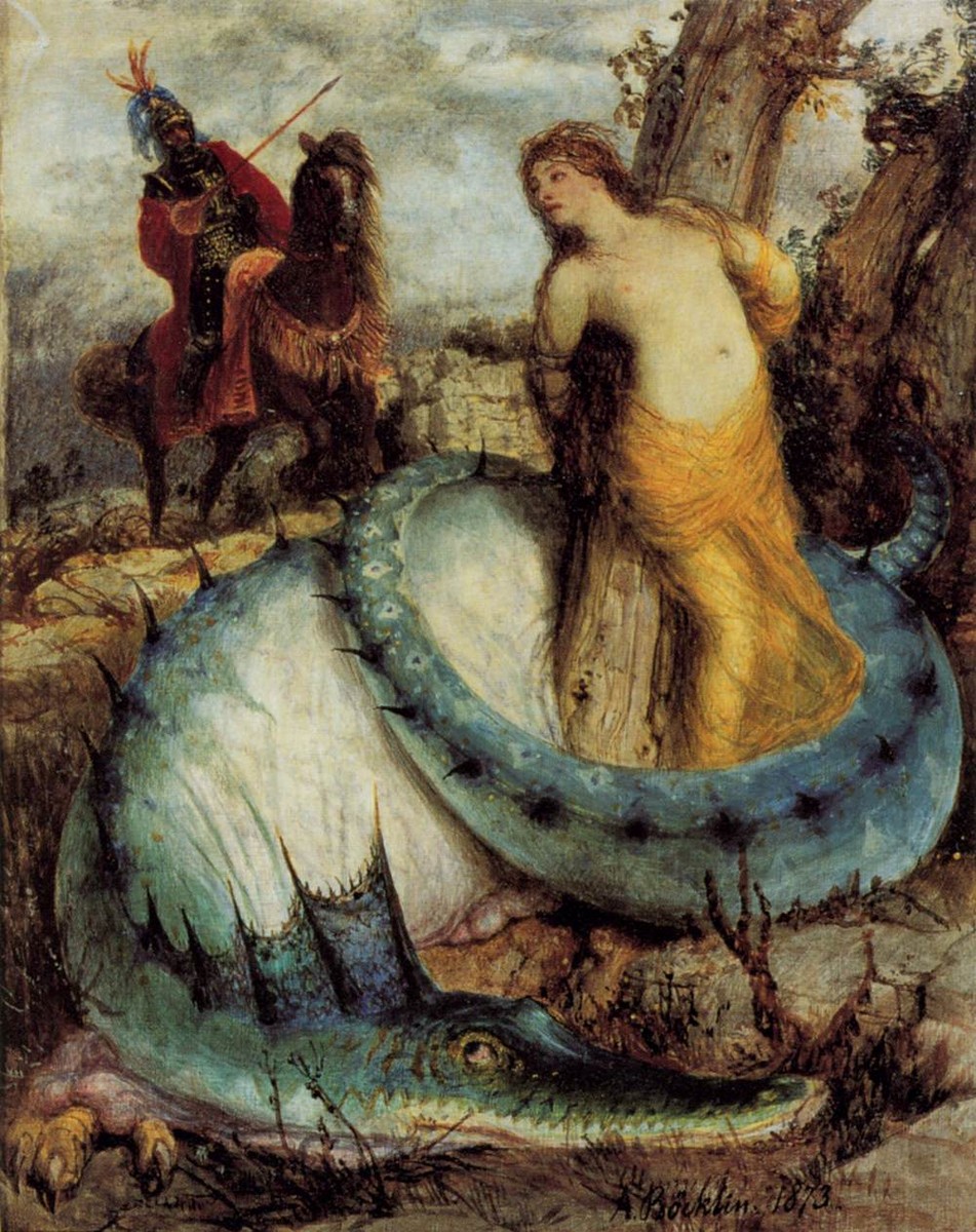 Angelika, guarded by a dragon (Angelica and Ruggiero) by Arnold Böcklin