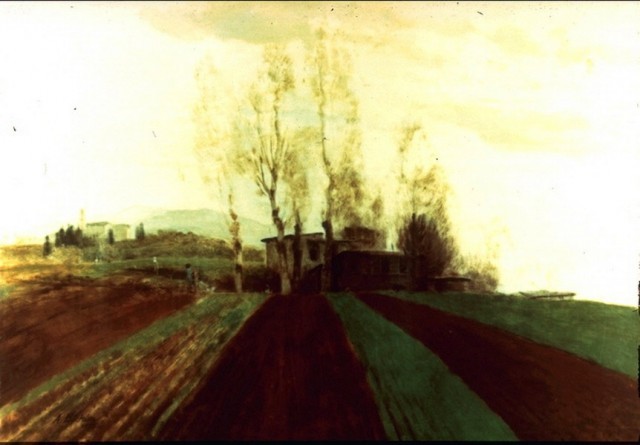 Arable land corridors in the early spring. by Arnold Böcklin