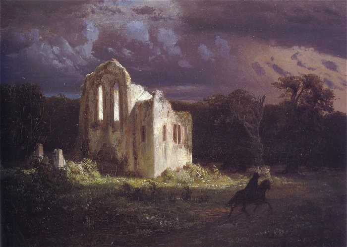 Ruins in the moonlit landscape by Arnold Böcklin