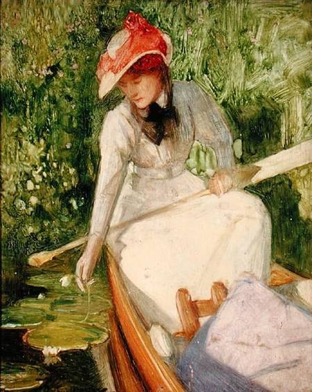 Quiet Cove Girl Canoeing by Arthur Hacker