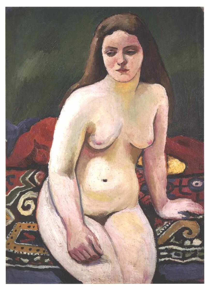 Female nude at a knited carpet by August Macke