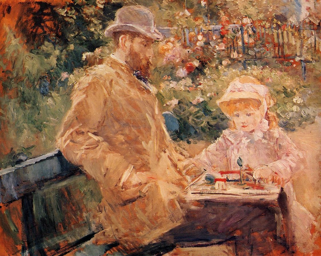Eugene Manet with his daughter at Bougival by Berthe Morisot