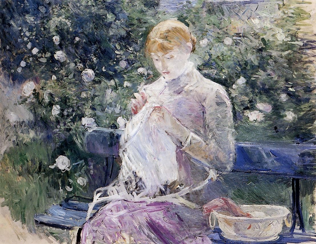 Pasie sewing in Bougival's Garden by Berthe Morisot