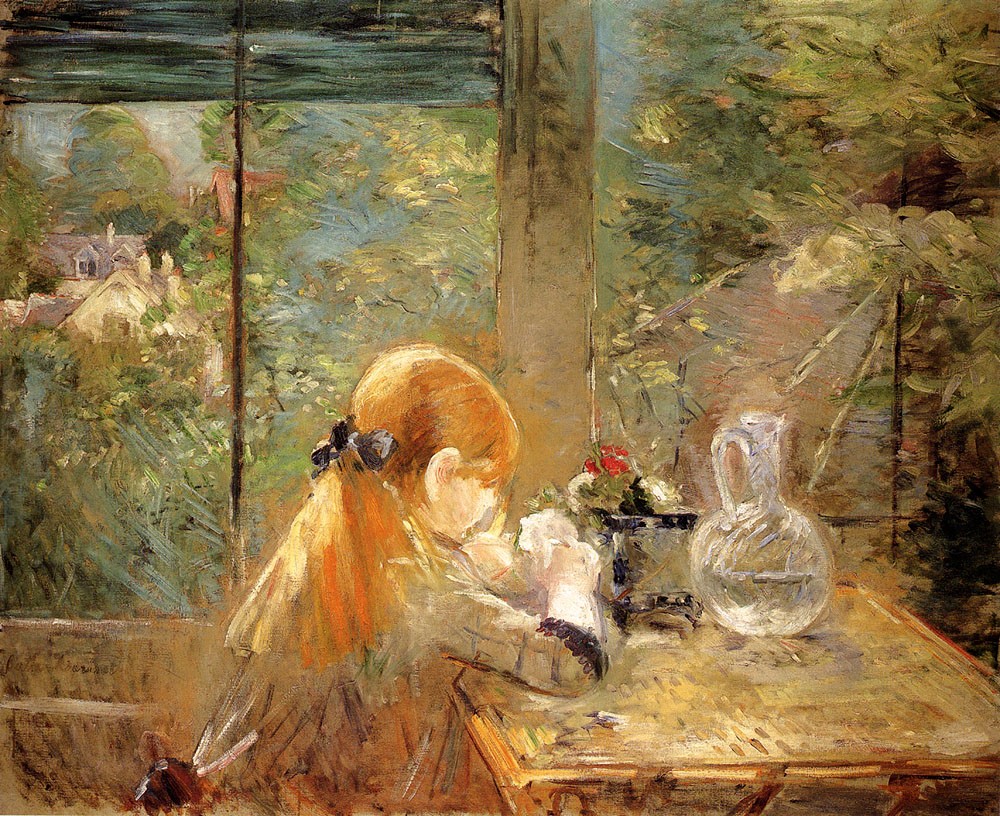 Red haired girl sitting on a veranda by Berthe Morisot