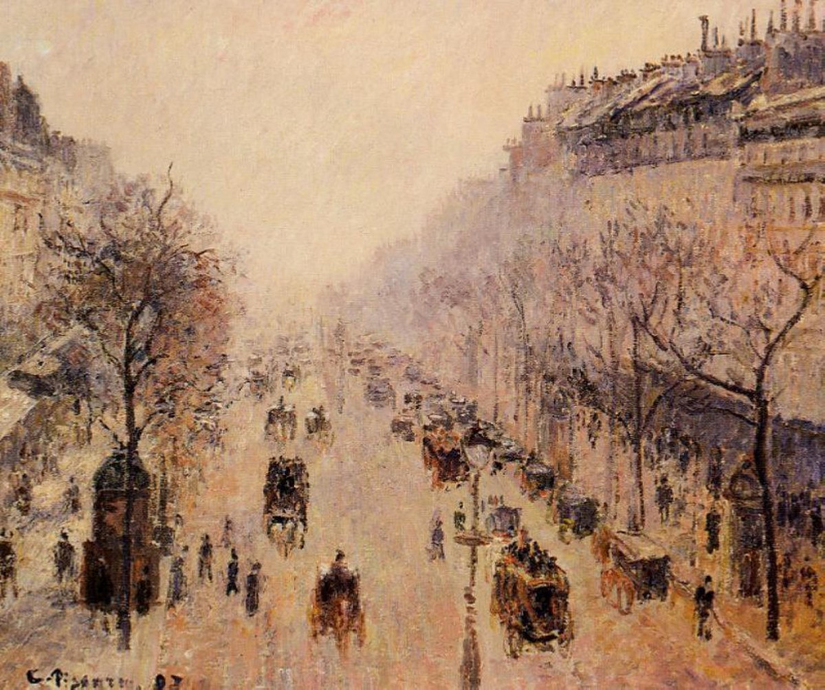 Boulevard Montmartre Morning, Sunlight and Mist by Camille Pissarro