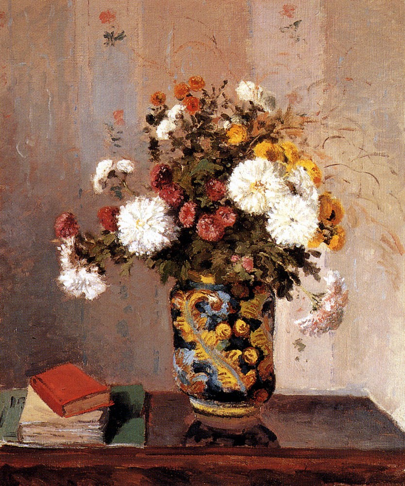 Chrysanthemums In a Chinese Vase by Camille Pissarro