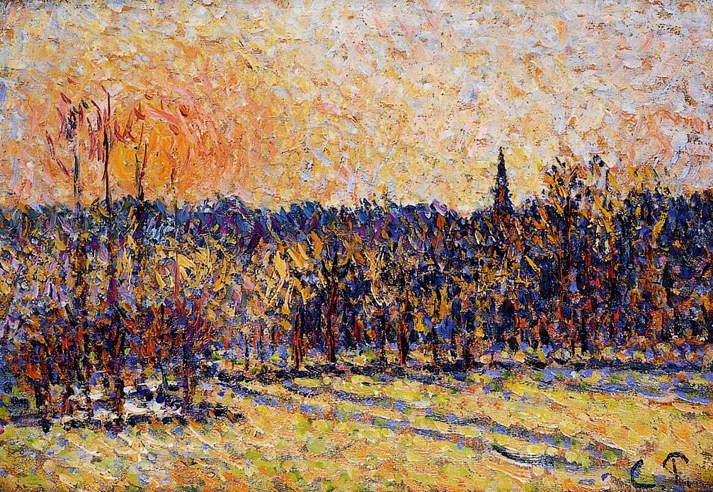 Sunset, Bazincourt Steeple by Camille Pissarro