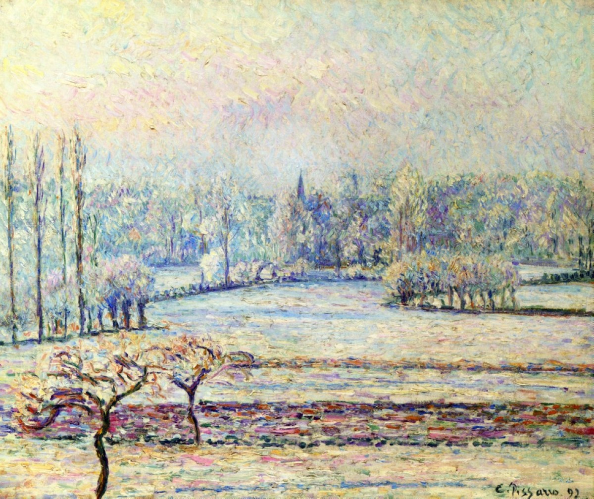 View of Bazincourt, Frost, Morning by Camille Pissarro